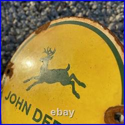 Vintage John Deere Sign Porcelain Metal Farm Barn 6 Gas Oil Farming Tractor