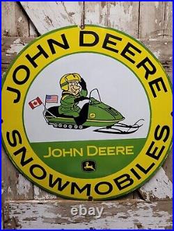 Vintage John Deere Snowmobile Porcelain Sign 30 Winter Farm Ranch Equipment