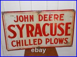Vintage John Deere Syracuse Chilled Plows Embossed Metal Sign