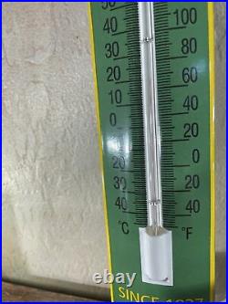 Vintage'' John Deere'' Thermometer'' Heavy Porcelain 11.75 X 2.7.5 Inch