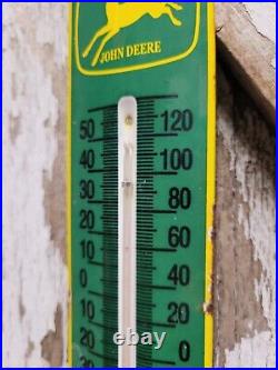 Vintage John Deere Thermometer Porcelain Sign Farm Equipment Tractor Dealer 12