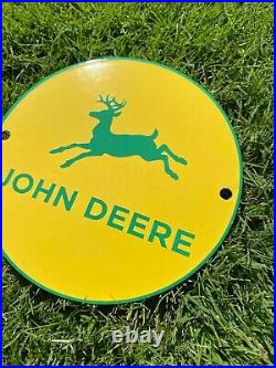 Vintage John Deere Tractor 6 Porcelain Metal Sign Gasoline & Oil Pump Push Shop