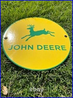 Vintage John Deere Tractor 6 Porcelain Metal Sign Gasoline & Oil Pump Push Shop