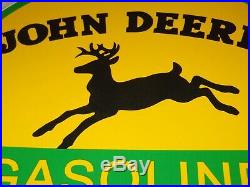 Vintage John Deere Tractor Gasoline + Deer 11 3/4 Porcelain Metal Gas Oil Sign