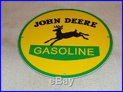 Vintage John Deere Tractor Gasoline + Deer 11 3/4 Porcelain Metal Gas Oil Sign