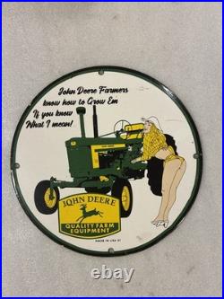 Vintage John Deere Tractor Gasoline Porcelain Sign Gas Motor Oil Pump Sign