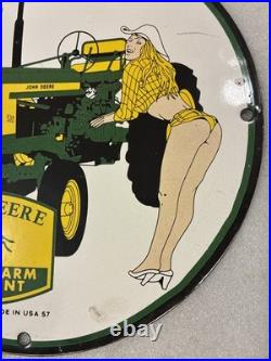Vintage John Deere Tractor Gasoline Porcelain Sign Gas Motor Oil Pump Sign