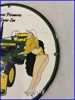 Vintage John Deere Tractor Gasoline Porcelain Sign Gas Motor Oil Pump Sign