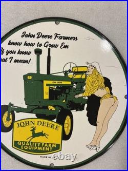Vintage John Deere Tractor Gasoline Porcelain Sign Gas Motor Oil Pump Sign