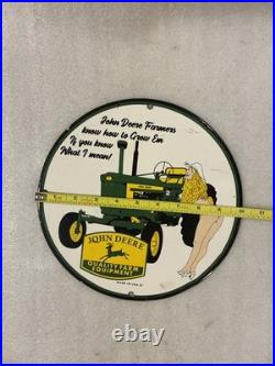 Vintage John Deere Tractor Gasoline Porcelain Sign Gas Motor Oil Pump Sign