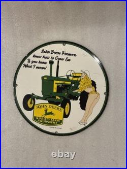 Vintage John Deere Tractor Gasoline Porcelain Sign Gas Motor Oil Pump Sign