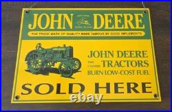 Vintage John Deere Tractor Porcelain Sign Service Gas Oil Dealership Farm