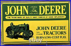 Vintage John Deere Tractor Porcelain Sign Service Gas Oil Dealership Farm Barn