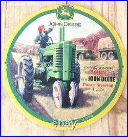 Vintage John Deere Tractor Rare Advertisement Porcelain Enamel Pinup Sign