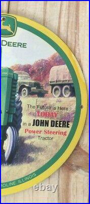 Vintage John Deere Tractor Rare Advertisement Porcelain Enamel Pinup Sign