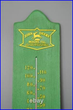 Vintage John Deere Tractor Thermometer faux wood Sign Green Advertising RARE