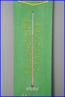 Vintage John Deere Tractor Thermometer faux wood Sign Green Advertising RARE