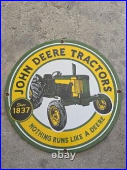 Vintage John Deere Tractors Nothing Runs Like A Deere Porcelain Sign 12