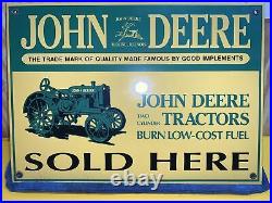 Vintage John Deere Tractors Porcelain Metal Sign Gas Oil Farm Great Shape