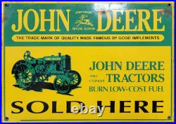 Vintage John Deere Tractors Sold Here Enameled Metal Sign 1-Sided 14 X 10