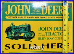 Vintage John Deere Tractors Sold Here Enameled Metal Sign 1-Sided 14 X 10