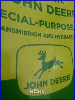 Vintage John Deere Transmission Hydraulic Oil Can Porcelain Sign Rack Plate