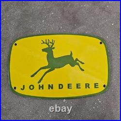 Vintage John Deere Yellow Old Us Gasoline Oil Gas Pump Enamel Porcelain Sign