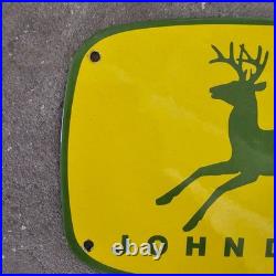 Vintage John Deere Yellow Old Us Gasoline Oil Gas Pump Enamel Porcelain Sign