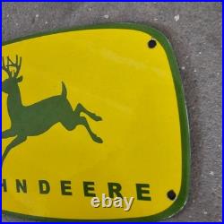 Vintage John Deere Yellow Old Us Gasoline Oil Gas Pump Enamel Porcelain Sign
