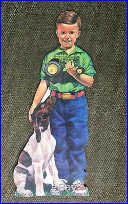 Vintage John Deere toy Tractor Boy & his dog Advertising Standup Diecut Sign