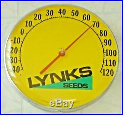 Vintage LYNKS SEEDS 12 Iowa Farm Thermometer Sign U. S. A. John Deere Yellow