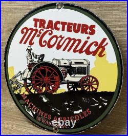 Vintage Mccormick Tractors Porcelain Dealer Sign Gasoline Gas Oil Ih John Deere