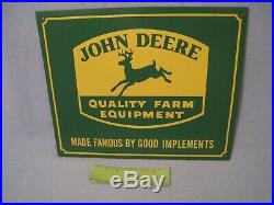 Vintage Metal John Deere Quality Farm Equipment Sign 15 x 12