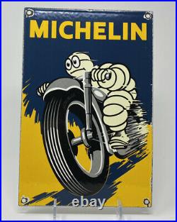 Vintage Michelin Motorcycle Tires Porcelain Sign Gas Oil Continental Goodyear