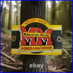 Vintage Minneapolis Moline Porcelain Sign Modern Machinery Tractors John Deere