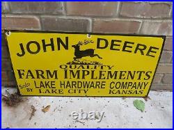Vintage Original Heavy Porcelain Sign John Deere Farm Agricultural 30 by 15