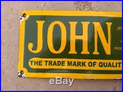 Vintage Original JOHN DEERE IMPLEMENTS Porcelain Enamel Sign Dealer Shop Service