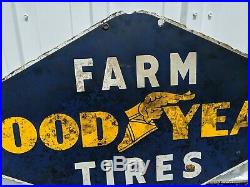 Vintage Porcelain Goodyear Farm Tires Sign / Gas Oil / John Deere