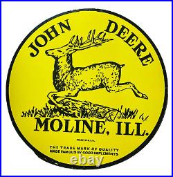 Vintage Porcelain John Deere Moline, Ill. 48 Inch Round Advertising Enamel Sign