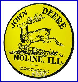 Vintage Porcelain John Deere Moline, Ill. 48 Inch Round Advertising Enamel Sign