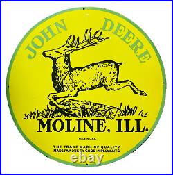 Vintage Porcelain John Deere Moline, Ill. 48 Inch Round Dsp Enamel Sign