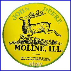 Vintage Porcelain John Deere Moline, Ill. 48 Inch Round Dsp Enamel Sign