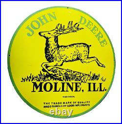 Vintage Porcelain John Deere Moline, Ill. 48 Inch Round Dsp Enamel Sign