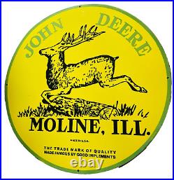 Vintage Porcelain John Deere Moline, Ill. 48 Inch Round Dsp Enamel Sign