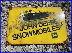 Vintage Porcelain John Deere Snowmobile Sign Oil Gas Snow Machine Farm Tractor