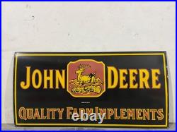 Vintage SSP John Deere Quality Farm Implements Porcelain Enamel Sign 48X24