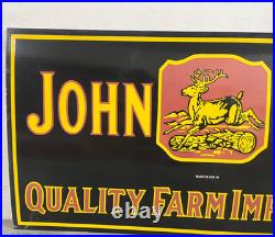 Vintage SSP John Deere Quality Farm Implements Porcelain Enamel Sign 48X24