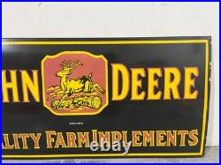 Vintage SSP John Deere Quality Farm Implements Porcelain Enamel Sign 48X24