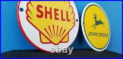 Vintage Shell Gasoline John Deere Porcelain 6 Service Station Auto Gas Oil Sign