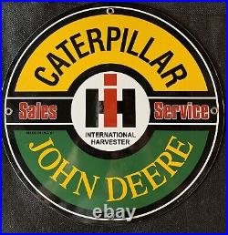 Vintage Style John Deere Caterpillar Sales Porcelain Advertising Sign 12 Inch
